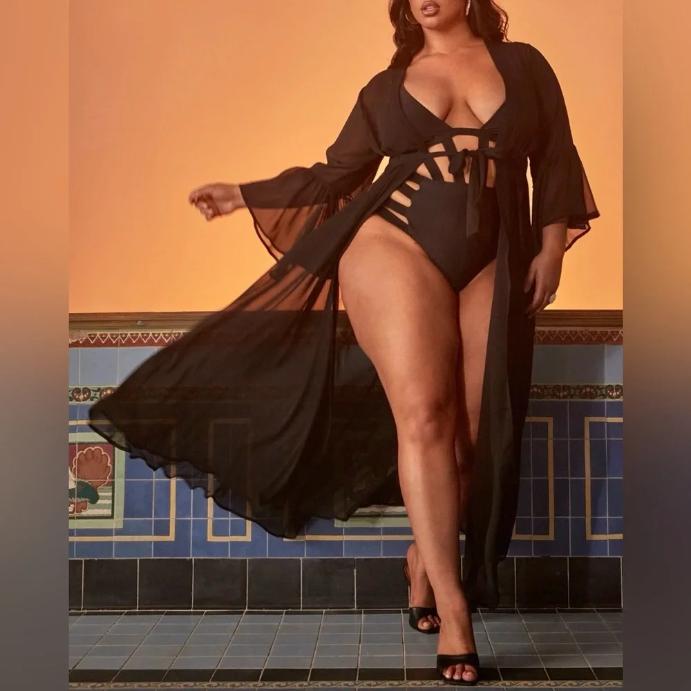 ❌SOLD❌NWT Tabria Majors Fashion To Figure Black Flowy Cover-Up - Picture 3 of 8